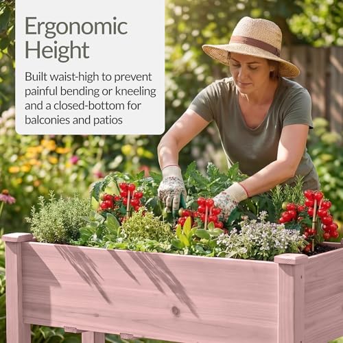 Image of Best Choice Products 48x24x30in Raised Garden Bed, Elevated Wood Planter Box Stand for Backyard, Patio, Balcony w /Bed Liner, 200lb Capacity - Pink