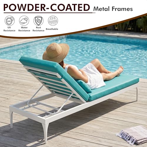 Image of BRISHI Outdoor Swimming Poolside Lounger Beach Sunbathing Lawn Patio Chaise Lounge Sun Lounger Chair Adjustable Backrest (White /Aqua Blue)