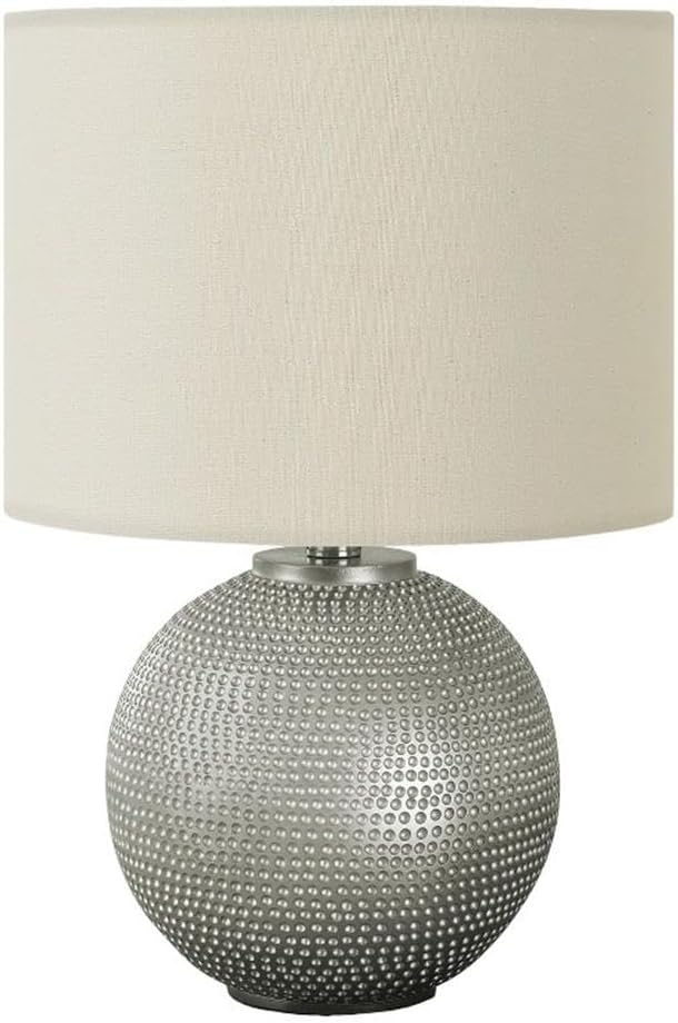 Pemberly Row 19" Globe Table Lamp, Gray Resin Base, Ivory Fabric Drum Shade, 3-Way Switch, Compact Modern Design, 6ft Cord, Ideal for Living Room, Bedroom, Office, or Entryway Lighting