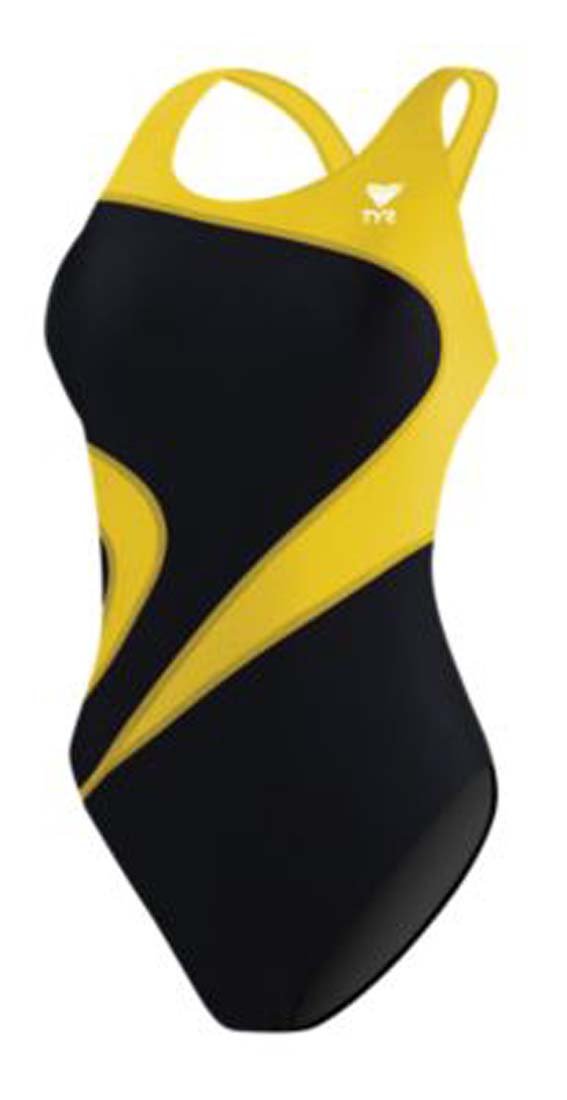 TYR Women's Alliance T-Splice Maxfit Swimsuit One Piece, Black/Gold, 34