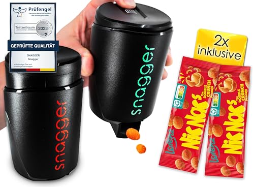 snagger DOPPELPACK - Der Snackspender/saubere Hände beim snacken/geeignet für Erdnüsse, NicNacs, UVM/Gamer Geschenk, Geschenke für Männer Frauen, Nicnac Spender / (Doppelpack Black-Edition)