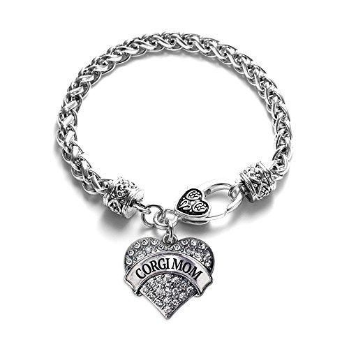 Inspired Silver - Corgi Mom Braided Bracelet for Women - Silver Pave Heart Charm Bracelet with Cubic Zirconia Jewelry