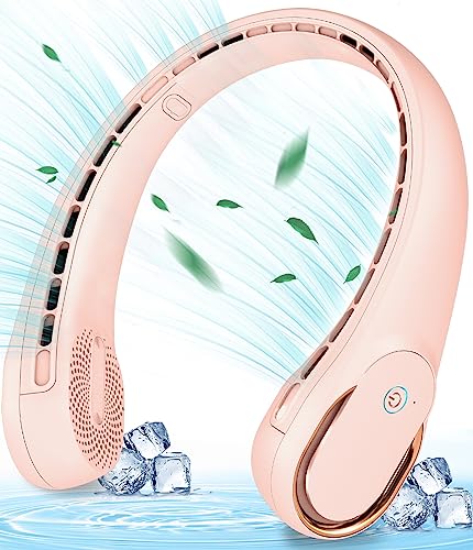 Neck Fan, Portable Fan, Neck Fan Rechargeable with 3 Speeds, Upgrade 360° Air Outlet, 4000mAh Personal Bladeless Wearable Small Fans for Indoor Outdoor Travel, Pink