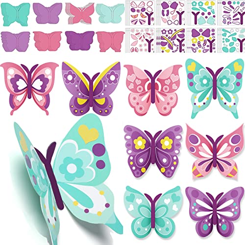 Tatuo 48 Sets Butterfly Craft Kits DIY Art Make Your Own Paper Craft Set 3D Rainbow Butterfly Birthday Party Supplies for Home Activities Art Project