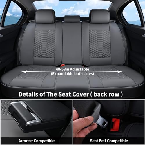 Image of Coverado Car Seat Covers Full Set, Nappa Leather Seat Covers for Cars, 5 Seats Universal Waterproof Seat Covers, Front and Back Car Seat Protector, Automotive Seat Covers Fit for Most Cars, Gray