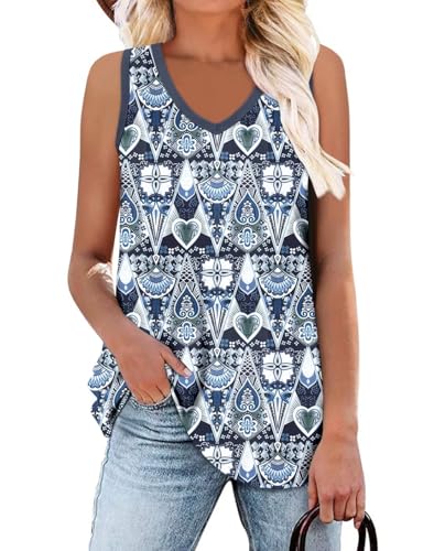 KISSMODA Womens Flora Print Tank Tops Ribbed Summer Shirt Sleeveless Summer Casual Women Blouses(S-3XL)