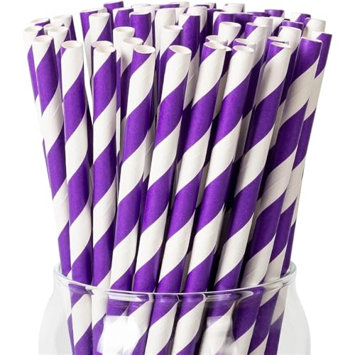 Pitillos de papel biodegradables diseño rayas violeta miniatura 1