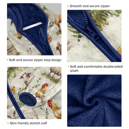 Farm Animals and Flowers Toddler Fleece Jacket Girl Boys Hooded Fleece Jacket Coat Warm Outwear Zip-up 3-10T3