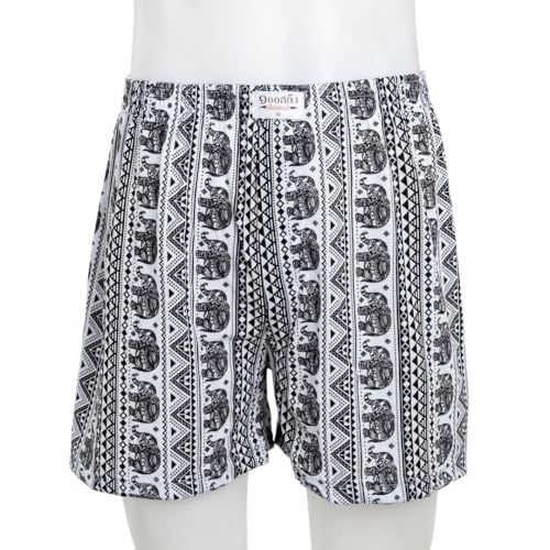 100Salueng Men Knitted Boxer shorts exotic elephant printed, Pack of 3, Blue, Green, Black.3