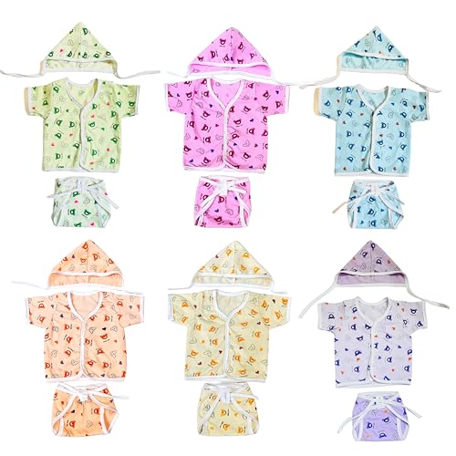 Image of Fareto New Born Baby Clothing Set Front Open Half 6 Shirts | 6 Tying Nappies | 6 Tying Caps | Infant Cloths (0-3 Months) (Pack Of 18)