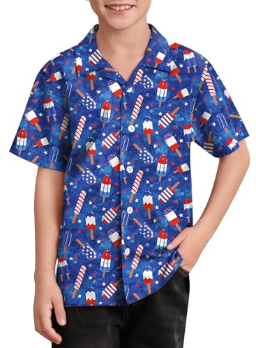 Image of BesserBay Unisex Kids 4th of July Shirt Girls Boys Patriotic Button Down Shirt American Flag Top 4-14 Years