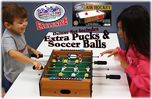 Matty's Toy Stop Deluxe 20" Wooden Table Top Air Hockey (Extra Pucks) & Foosball (Soccer) (Extra Balls) Games Gift Set Bundle - 2 Pack #TOP6