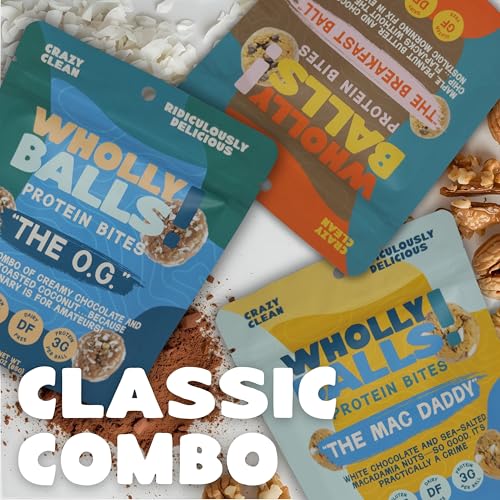 Image of Wholly Balls Protein Bites a€ inch Healthy Plant-Based Snack | High Protein, Low Sugar, Gluten-Free Energy Balls (Pack of 3, Classic Combo Bundle)