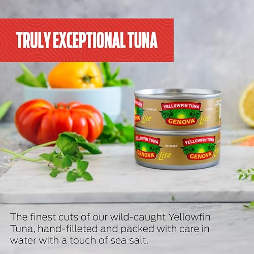 Image of Genova Premium Lite Yellowfin Tuna in Water, Wild Caught, Solid Light, 5 oz. Can (Pack of 12)