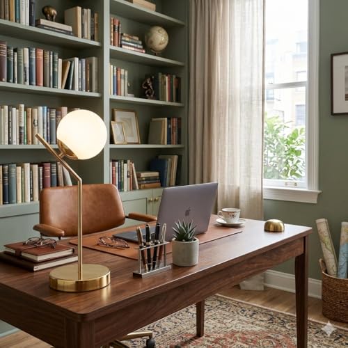 Image of Frosted Glass Table Lamp | Gold Finish Decorative Table Light | Modern Lamp for Home Office Bedroom Living Room Dining Room Use | Stylish Desk Lamp | Without Bulb