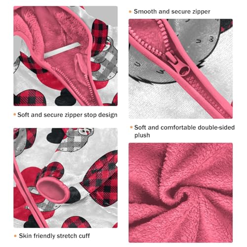 OTVEE Valentine Plaid Heart Sloth Kids Hoodie Jacket Fall Spring Full Zip Warm Outwear Coat3