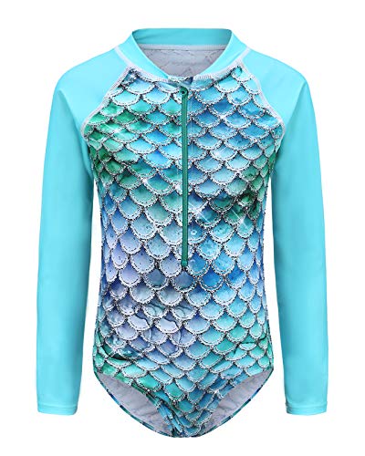 Image of Girls One Piece Swimsuits Long Sleeve Rash Guard for Kids Girls Hawaiian Swim Shirts UPF 50+ Sun Protection