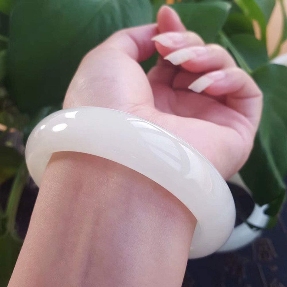 SnamicE Chinese Bracelet, Jade Bangle, Fashion Natural Afghan White Jade Bangle Bracelet Widened Thick Jade Bracelet,64mm,58mm