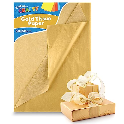 SOL 20pk Gold Tissue Paper for Wrapping Gifts - 50x50cm Sheets - Perfect for Presents Gift Bags and Hampers - Lustrous Elegant Great for Crafting Party Weddings Anniversary Christmas Events DIY