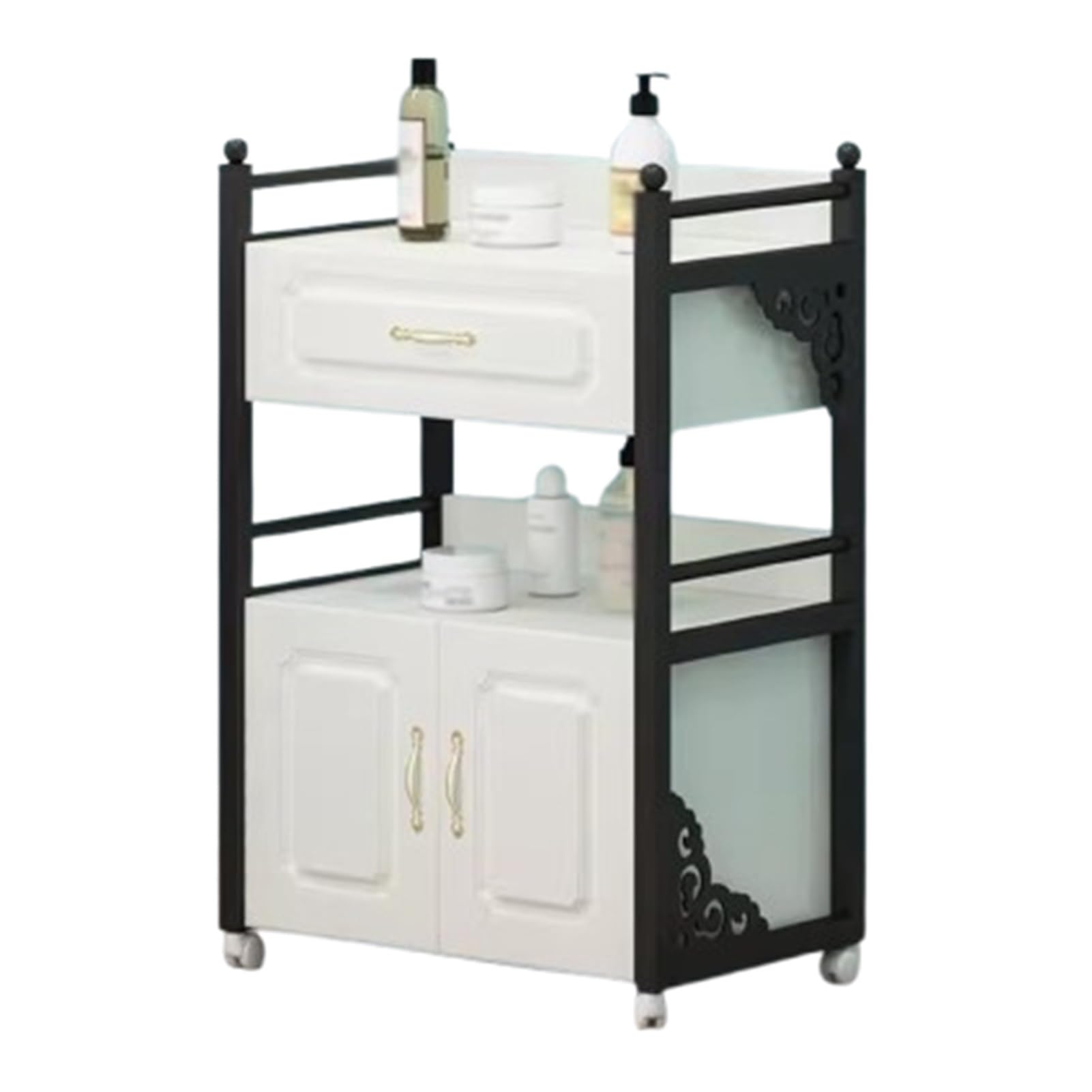 XPLKQXE Carrito De Almacenamiento para Salón De Belleza, Organizador Móvil con Bisagras Silenciosas, Servicio con Ruedas Omnidireccionales De 360 ​​Grados(White+Black)