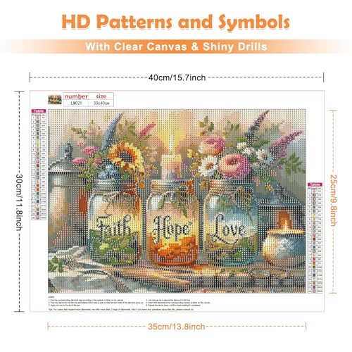 MOGTAA Faith Hope Love Diamond Art Kits for Adults, DIY 5D Diamond Painting Kits for Adults Beginners, Full Drill Diamond Dots Crystal Art Kits for Home Decor Gifts 30x40cm