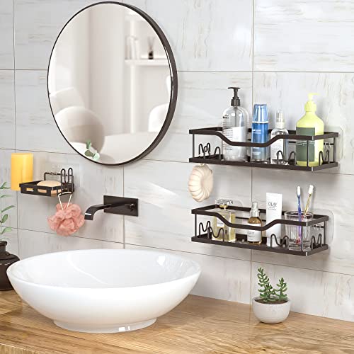 Ssylqwj Shower Caddy, Shower Shelf No Drilling, Adhesive Shower Storage with Soap Holder, Bathroom Storage Accessories Black 3 Pack - Image 4