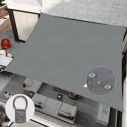 RICHIE Sun Shade Sail 3m x 3m Square Waterproof 98% UV Block Awnings for Patios with Free Rope Sunscreen Awning Canopy Water Resistant Garden Shelter for Outdoor Garden Patio Yard Lawn Party Grey