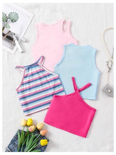 Floerns Toddler Girl's 4 Pack Tank Tops Sleeveless Ribbed Cut Out Cropped Halter Tops2