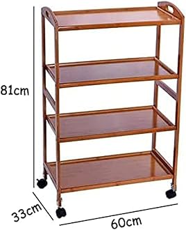 OneDcor Bamboo Food Serving Trolley with Movable Wheels - Kitchen Island Cart with Handle, 3-Tier & 4-Tier Rolling Utility Cart for Home, Restaurant, and Hotel Storage Organizer (4 Tier)
