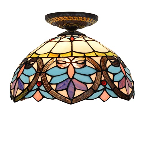 Lustre plafonnier baroque de style Victoria en vitrail artisanal