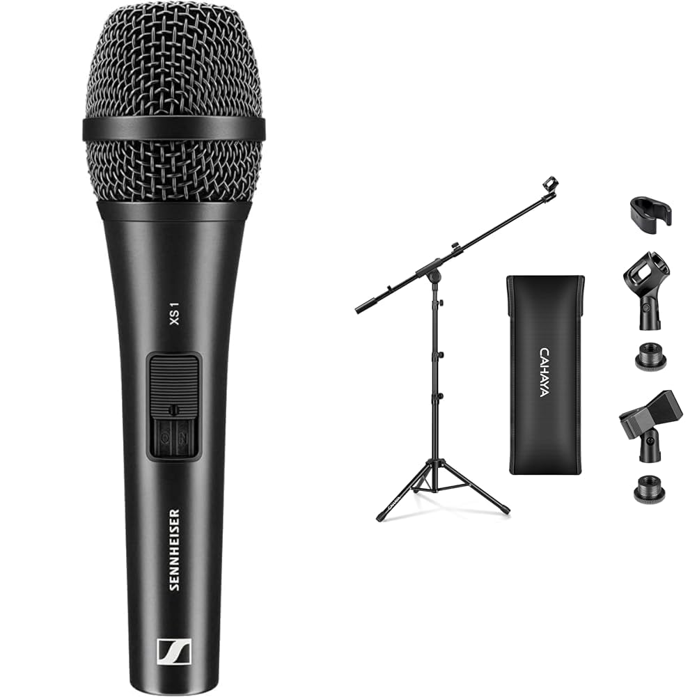 Sennheiser XS 1, Micro Main Dynamique Professionnel à la qualité de Son exceptionnelle & CAHAYA Pied de Microphone au Sol Mobile 2 en 1 Trépied en Métal avec Deux Clips Différents Réglable