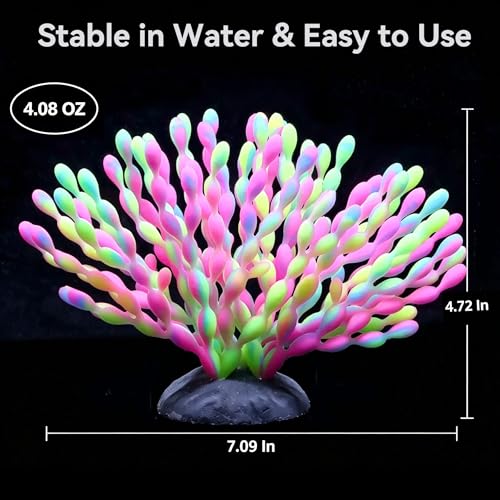 Image of ZtohPyo Glow in the Dark Aquarium Decor, Safe Soft Silicone Fluorescent Fish Tank Decorations Artificial Sea Grapes for Fish Tank Landscape Decoration, 7.09 inch D x 4.72 inch H