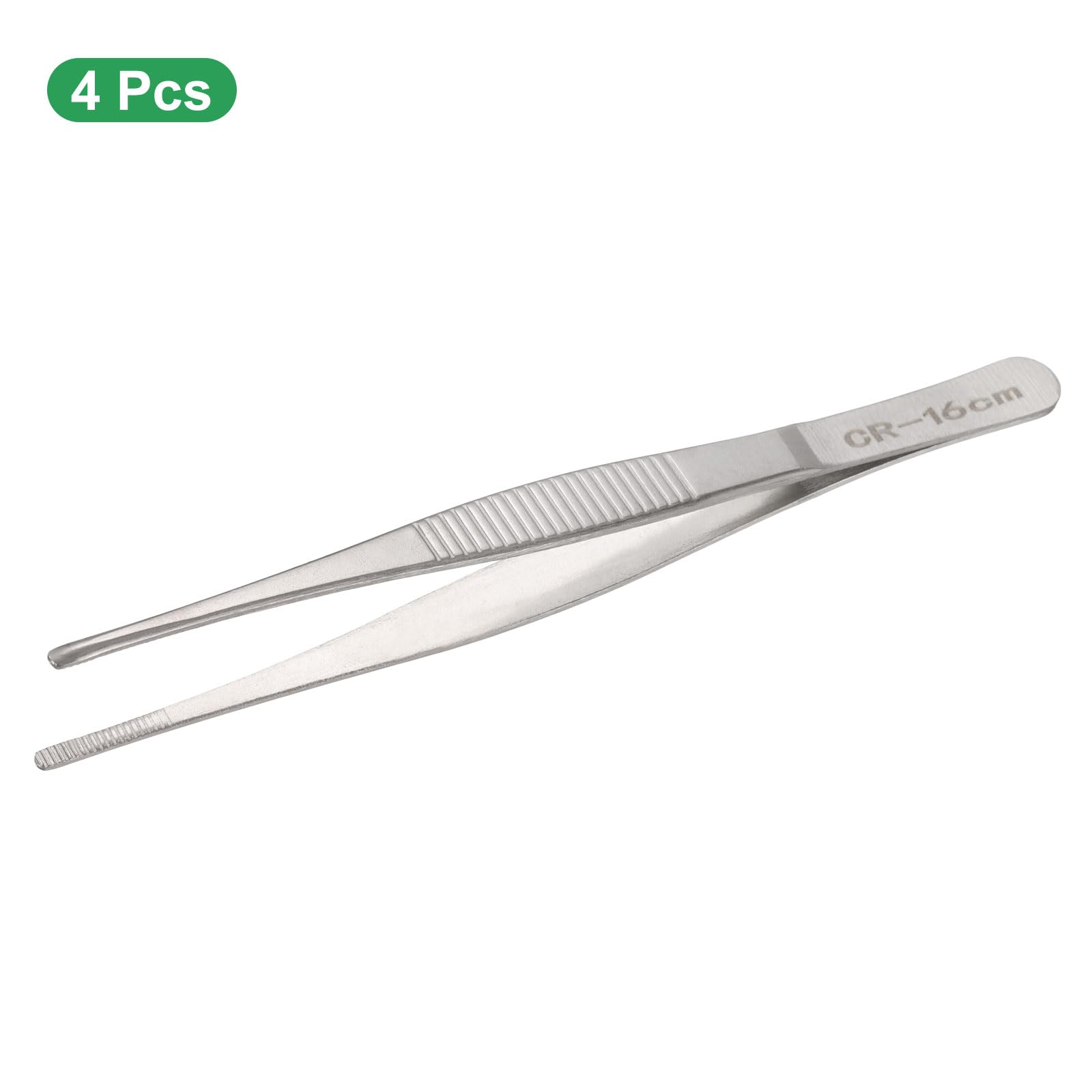 HARFINGTON 4 pinzas de acero inoxidable de 6.3 pulgadas de largo, pinzas de punta dentada recta, pinzas de cocina multiusos para cocinar, jardinería, reparación de manualidades, color plateado