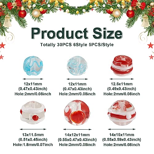 Boutigem 30Pcs Christmas Theme Handmade Lampwork Glass Round Beads Xmas Clear Crystal Loose Spacer Beads for DIY Bracelet Necklace Earring Jewelry Making Crafts - Image 3