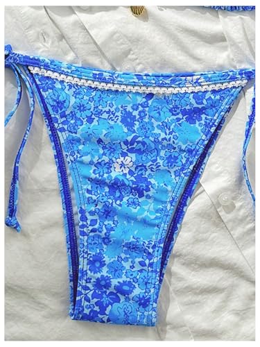 MakeMeChic Women's Floral Swimsuits Halter Triangle Tie Back String Thong Bikini Set Beachwear4