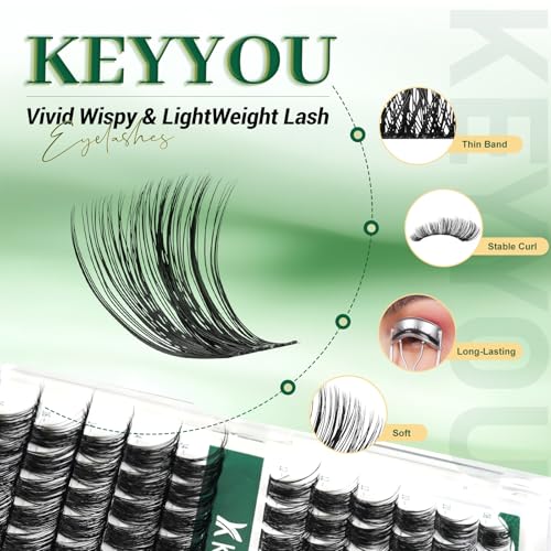 Image of Lash Clusters,96 Pcs Cluster Lashes D Curl 14mm DIY Lash Extensions Eyelash Clusters,KEYYOU Volume Wispy Individual Lashes Soft&Comfortable Easy DIY at Home(Y05,D-14mm)