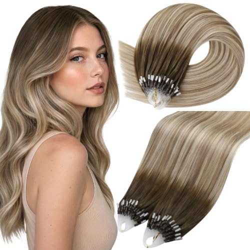 Moresoo Micro Loop Hair Extensions Real Human Hair, Brown Dirty Blonde