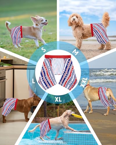 Image of CuteBone Dog Swim Trunks Swimsuit Durable & Comfortable - Quick-Dry, Adjustable Waistband Shorts, UV Protection Bikini- Perfect for Beach, Pool & Outdoor Fun, 4th of July Stars DST05XL