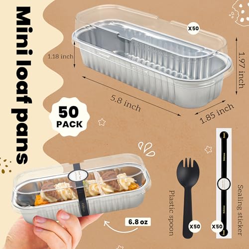 Image of NPLUX Foil Loaf Pans with Lids, 50 Pack Silver 6.8oz for Takeout Meals | Use for mousse layers, cheesecake squares, blondies and candies; single-base workflow helps limit dish handling.