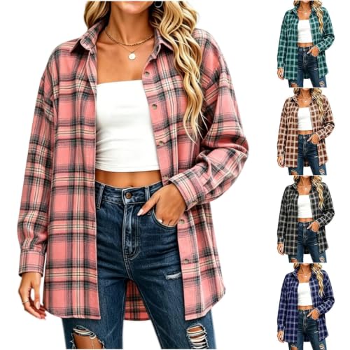 Womens Oversized Plaid Shirt Jacket Long Sleeve Button Down Checkered - image 1