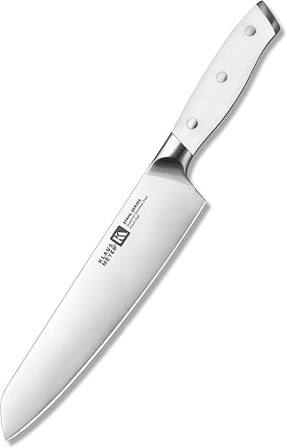 Klaus Meyer Stahl - Cuchillo de chef de acero alemán exclusivo de alto carbono, 8 pulgadas (blanco)