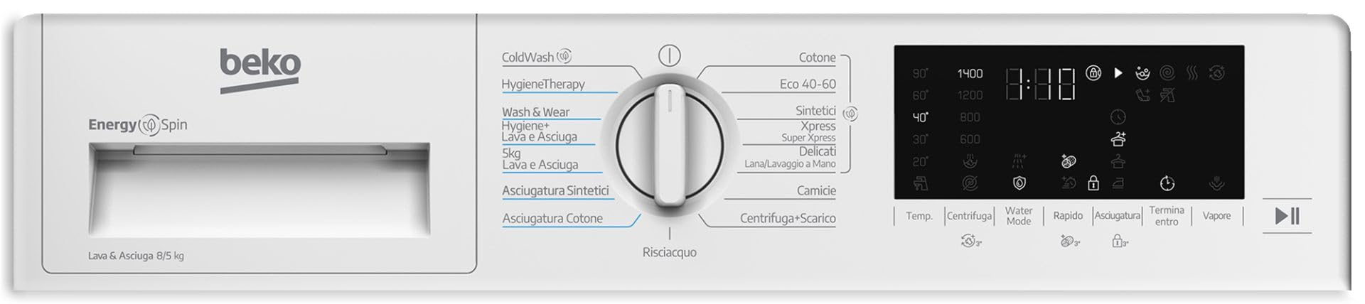 Beko WDI85DAW_IT, Capacità 8kg+5kg, classe D|A, colore White, Motore Inverter BPM