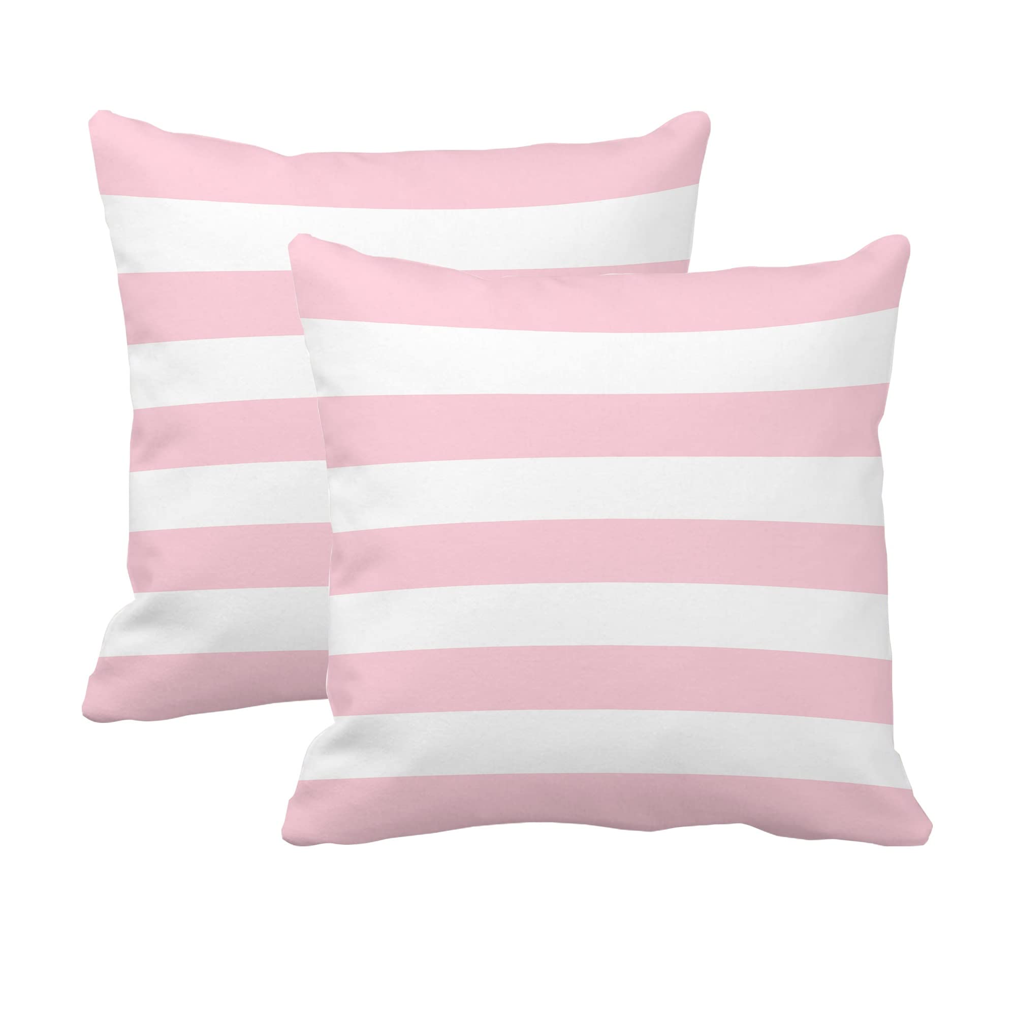 Leaveland Pink and White Stripe Set of 2 16x16 Inch Cotton Polyester Square Throw Pillow Cover Decorative Soft Cushion Case Fall Autumn Winter