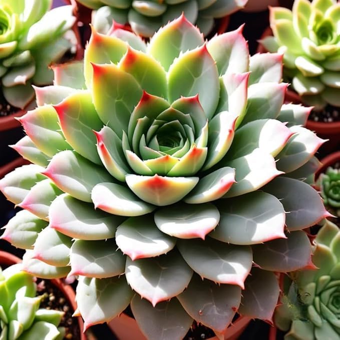 Live flowerpotopia Echeveria Succulent Plant, Red-Tipped Green Rosette, Indoor Decorative Potted Plant, White Ceramic Container-image-7