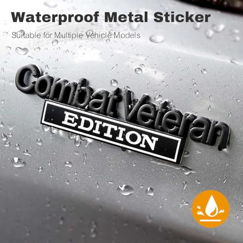Image of Car Emblem for Combats Veteran Edition with 2 Adhesives, 3D Badge Decal for Trucks, Metal Stickers Replacement Compatible with Universal Vehicle, Veteran Gifts for Men (Black & White)