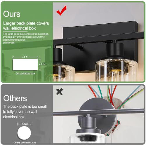 Image of Indoi 6-Light Bathroom Light Fixtures, Matte Black Modern Vanity Lights with Clear Glass Shades, Bathroom Wall Lamp for Mirror Living Room Cabinet Bedroom Porch