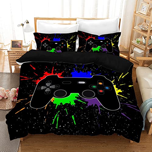 PQCXXA Juego de ropa de cama para niños, videojuegos con mando de consola de juegos, ropa de cama de microfibra para niños con cremallera y 2 fundas de almohada de 50x75 cm (A1, 135x200 cm)