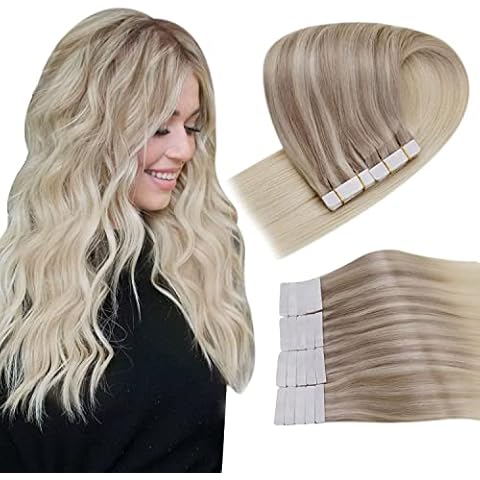 Easyouth Ombre Tape Extensions Human Hair 20 Inch 50g 20Pcs Blonde Tape in Hair Extensions Real Hair Glue in Extensions Balayage Blonde Real Hair Cover