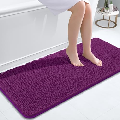 Image of OLANLY Bathroom Runner Rugs 47x20, Extra Soft Absorbent Chenille Bath Rugs, Rubber Backing Quick Dry, Machine Washable Long Bath Mats for Bathroom Floor, Tub and Shower, Home Decor Accessories, Purple