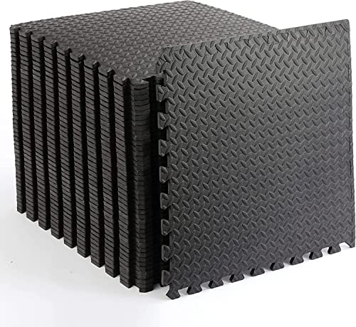 Image of Soft Foam Exercise Floor Mats, Interlocking Puzzle EVA mat tiles For Gym, Garage, Home, Office, Workouts, Yoga, Kids Play, Weights and workout Studio - 60 x 60cm (8 Mats - 32 Sq Ft)